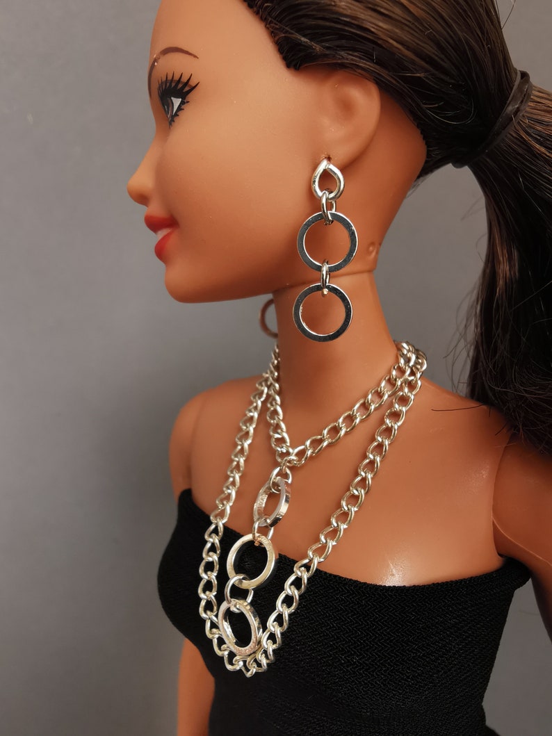 Doll Jewelry Set: Silver Necklace & Earrings for 12" Fashion Dolls image 2