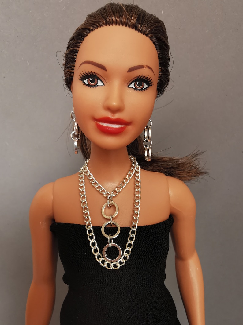 Doll Jewelry Set: Silver Necklace & Earrings for 12" Fashion Dolls image 3