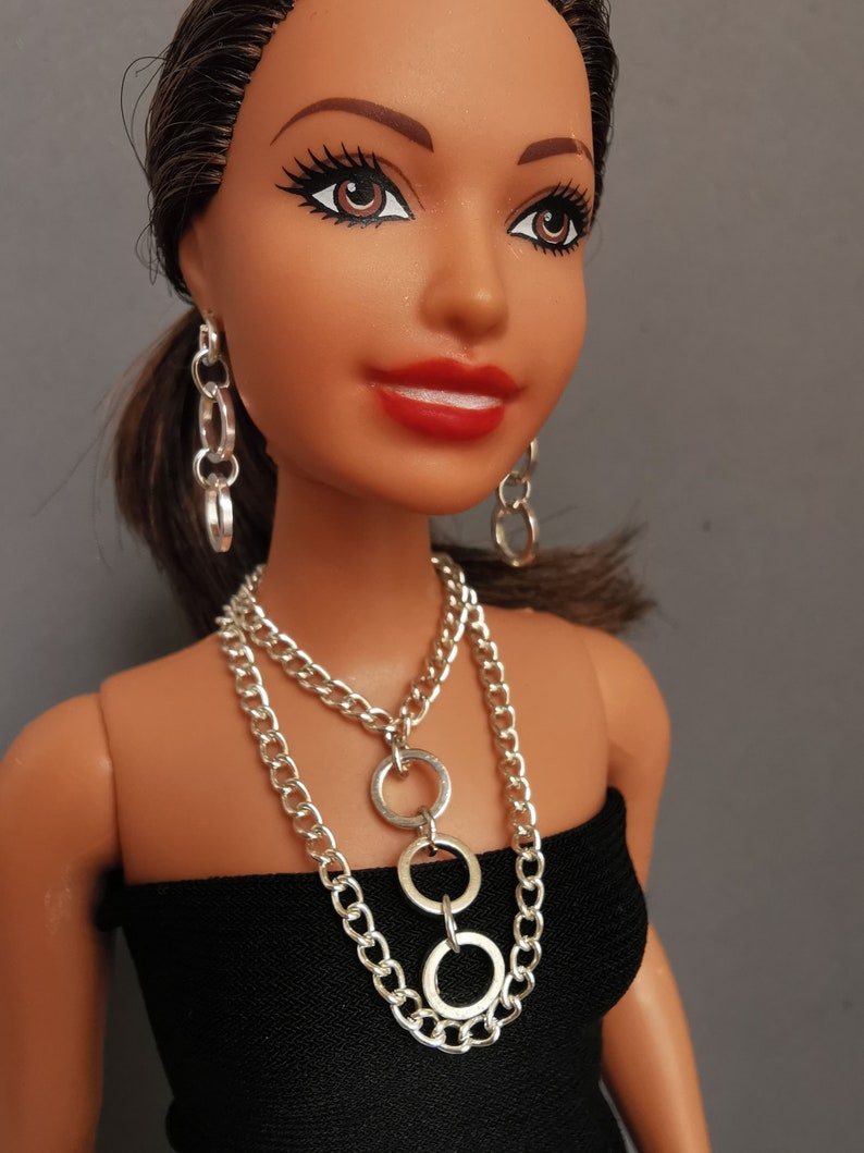 Doll Jewelry Set: Silver Necklace & Earrings for 12" Fashion Dolls image 6