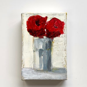 Cadeau Saint-Valentin/mariage/demoiselle d'honneur, peinture rose rouge - nature morte originale « Fleurs »