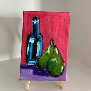 Weinliebhaber Geschenk Originalkunst &#39;Weinflasche und Birnen&#39;