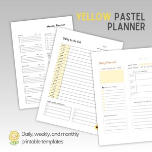Cute Undated Kawaii Capybara Yellow Pastel Coloured Sunflower Printable Daily Weekly Monthly Planner | Instant Download