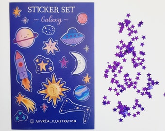 Galaxy Sticker Set |  Bullet Journal Stickers, Planner Stickers, Scrapbook Stickers, Laptop Stickers, Bottle Stickers | Booklover | Gift