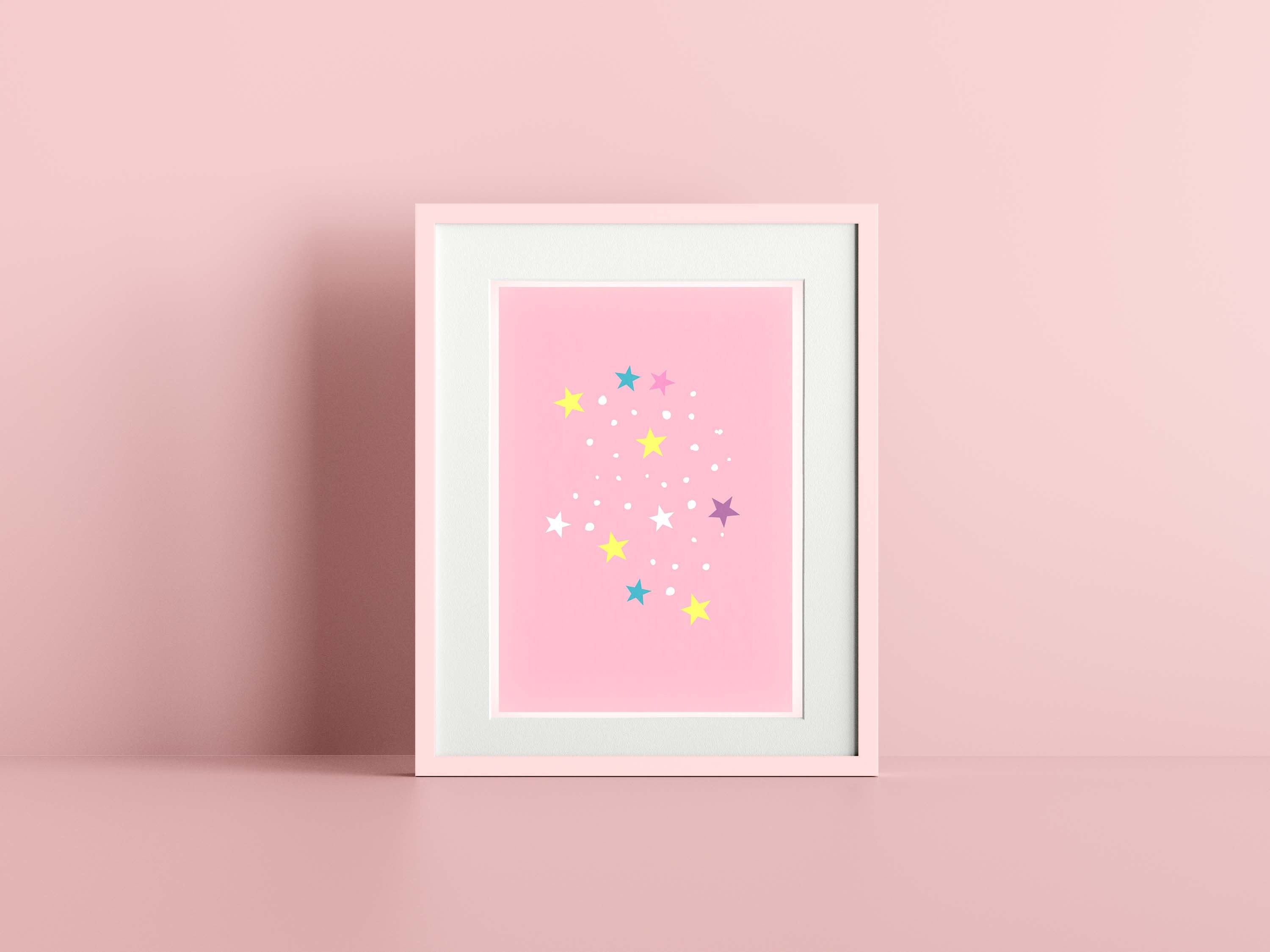 Affiche Rose Étoiles I Affiche Naissance | Bébé Enfant Poster Déco