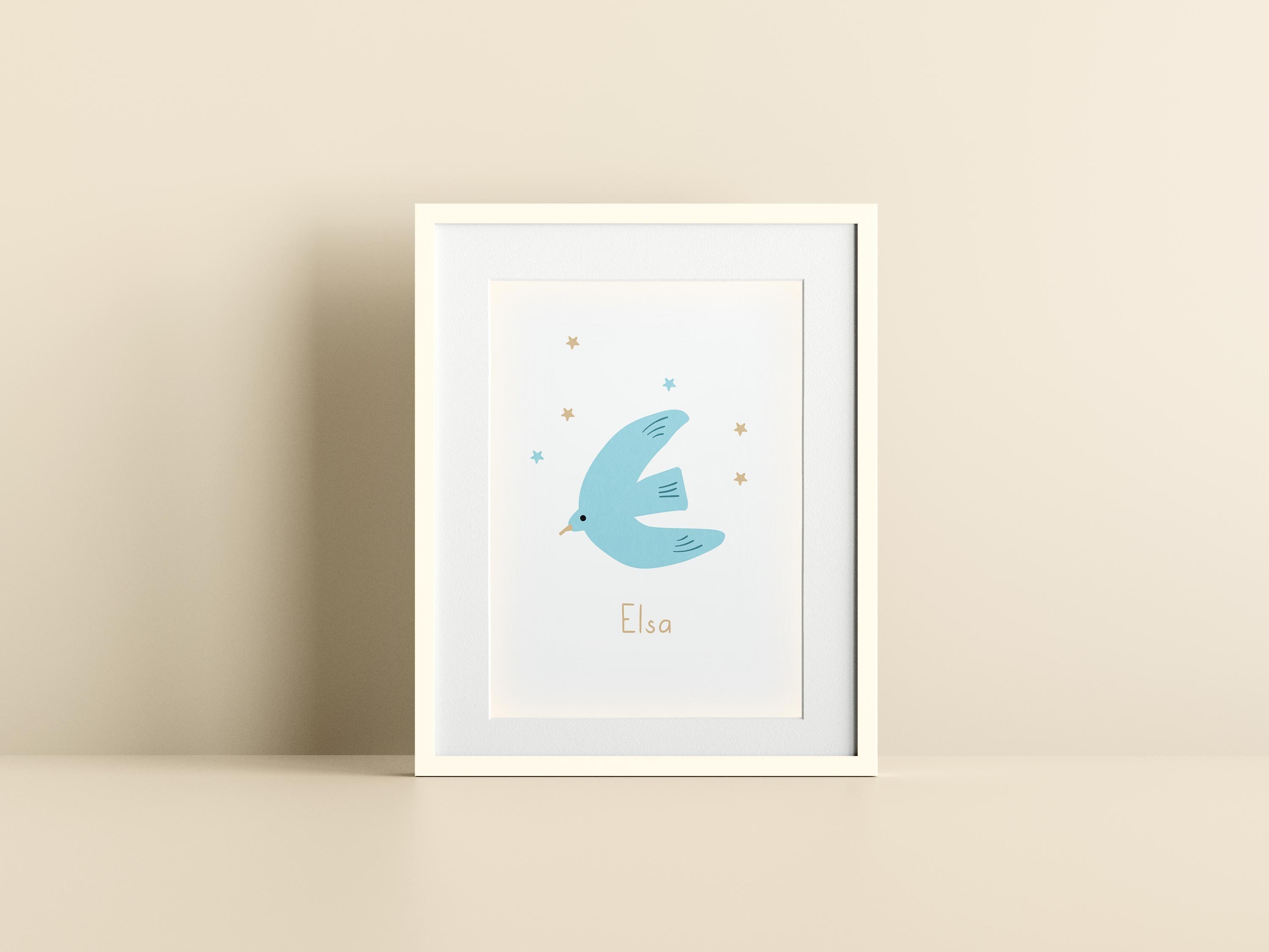 Affiche Personnalisée Alphabet Lettre E | Affiche Naissance Ciel & Air Bébé Enfant I Poster Oiseau