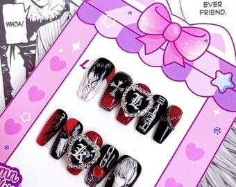 Deth note press on nails | fake nails | anime nails | anime fake nails |