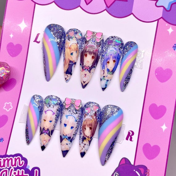 Nekopara Nails 1 Damn Kitty Press on Nails Fake Nails 