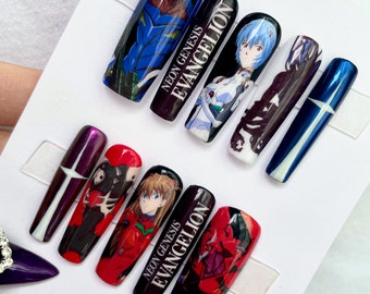 Neon genesis evangalion press on nails | Nail art | Press on nails | Anime press on nails