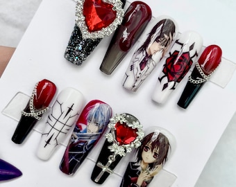 Vampire knight nails | Anime press on nails | vampire nails 1 halloween press on nails