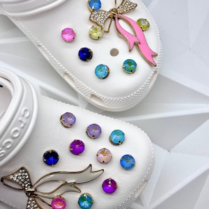Bow crocs charms. Pink crocs charms. rhinestone crocs charms . Unique crocs charms set .metal crocs charms. Turquoise charms . Gem crocs