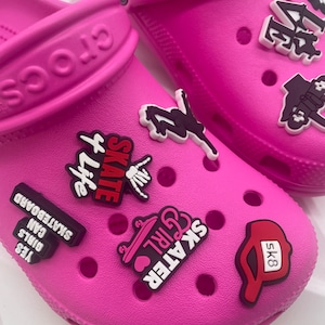 Girl Skateboard croc charms . Cute Skater crocs charms . Cool croc charms. Skateboard party . Skater crcocs.