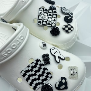 Monochrome croc charm set. Video game croc charm. Pixel crocs charms set of 14. Grunge croc charm. Black and white croc charms
