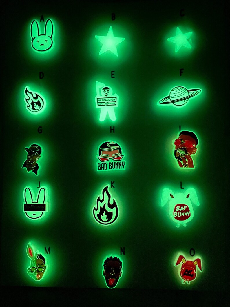 Bad bunny Glow in the Dark Charms for Crocs and wrist bands 