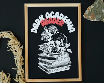 Dark Academia Skull Bookshelf Print: Gothic Reader Decor (PDF & PNG)