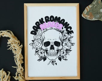 Bookish Dark Romance Skull Print: Reader Gift, Bookshelf Decor (PDF & PNG)