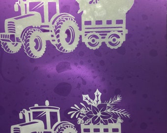 Tractor and Wagon Christmas Silk Screen Stencil, reusable Transfer