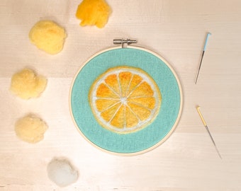 Needle Felted Citrus Hoop - MADE TO ORDER - Home Office and Kitchen Wall Decor - Lemon Lime Grapefruit Orange Blood Orange