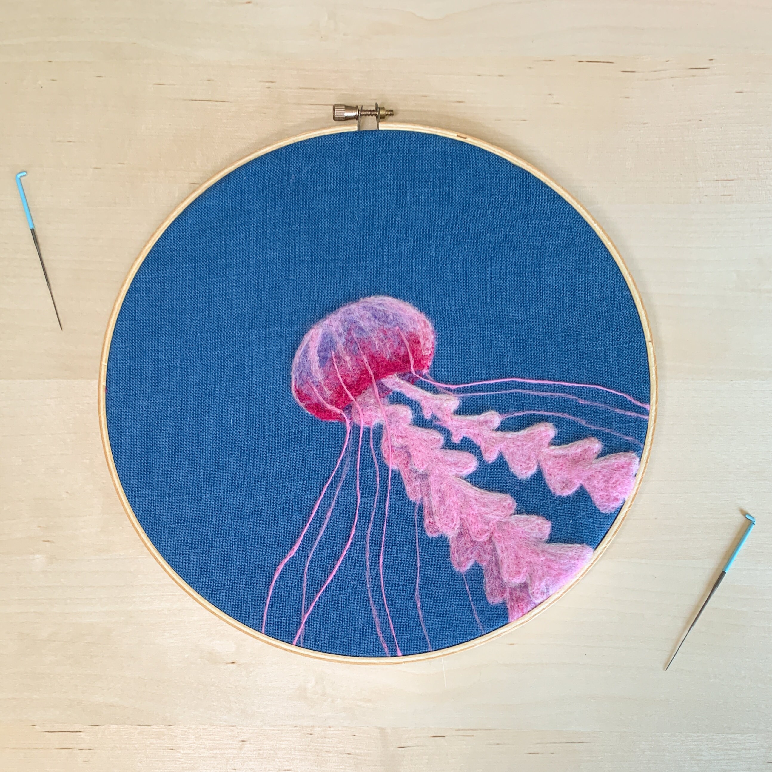 Needle Felted Jellyfish 9 Hoop READY TO SHIP Home Etsy