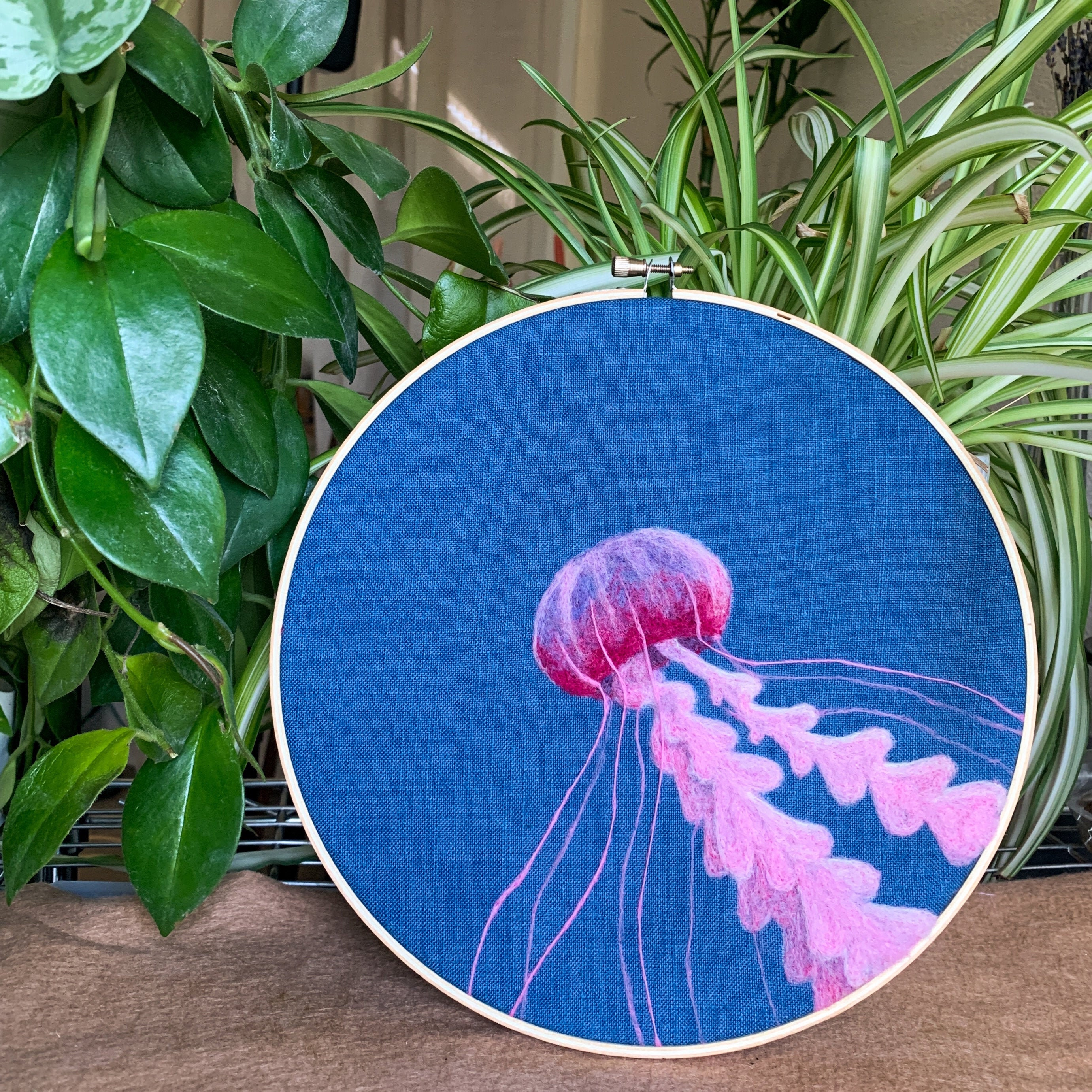 Needle Felted Jellyfish 9 Hoop READY TO SHIP Home Etsy