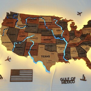 Hölzerne USA-Karte mit LED-Lichtern, Reise-Tracker-Wandkunst, individuelle Karte für Zuhause oder Büro, Familienreisekarte, perfektes Ruhestandsgeschenk