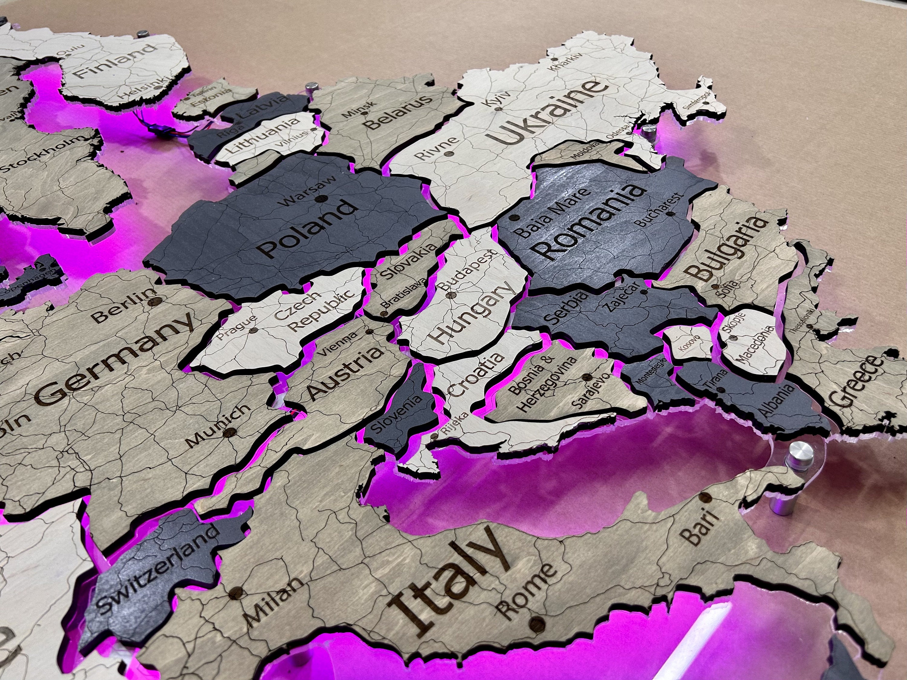 Map of Europe on Acrylic, Map With Roads and Illumination Between ...