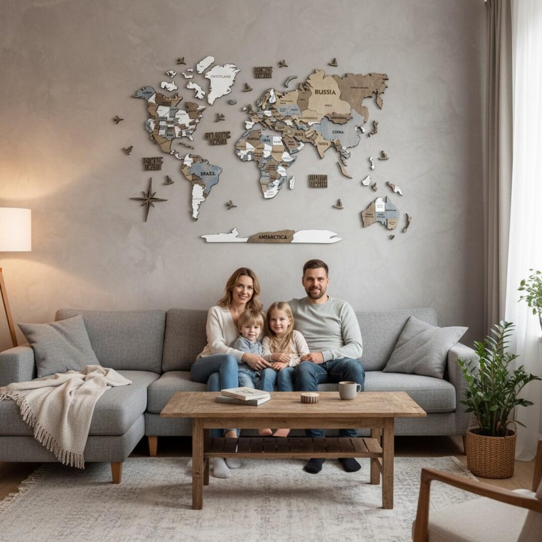 Wooden World Map With LED - 3D Lighted Wall Map for Family Home - Etsy