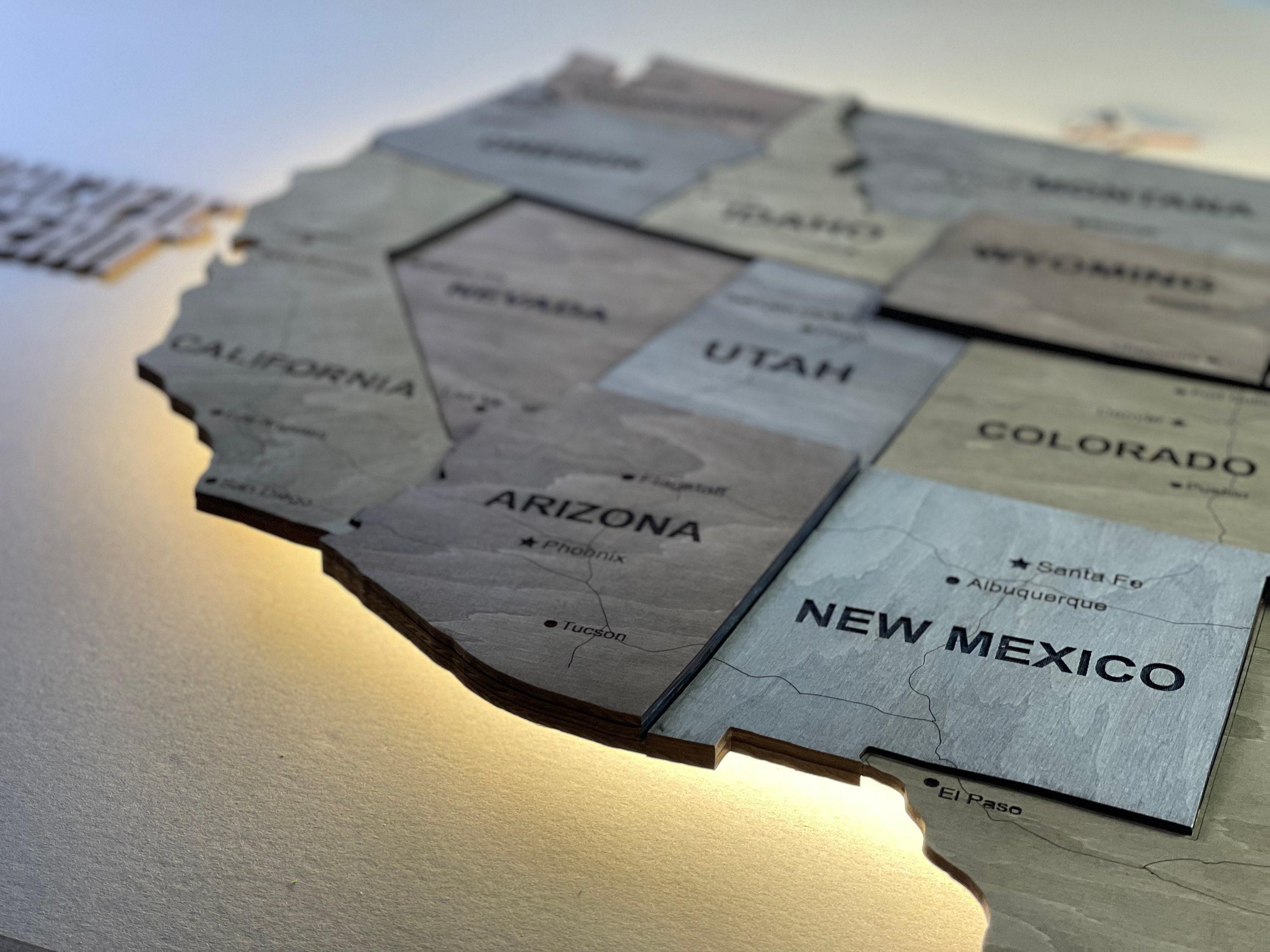 Wooden United States Map With LED, USA Push Pin Travel Map, Map of ...