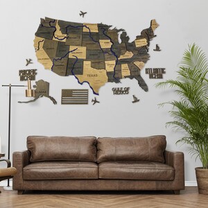 Mapa de viaje rústico de EE. UU. para pared: decoración para el hogar, oficina, regalo de Pascua y aniversario para amantes de los viajes, decoración de apartamentos.