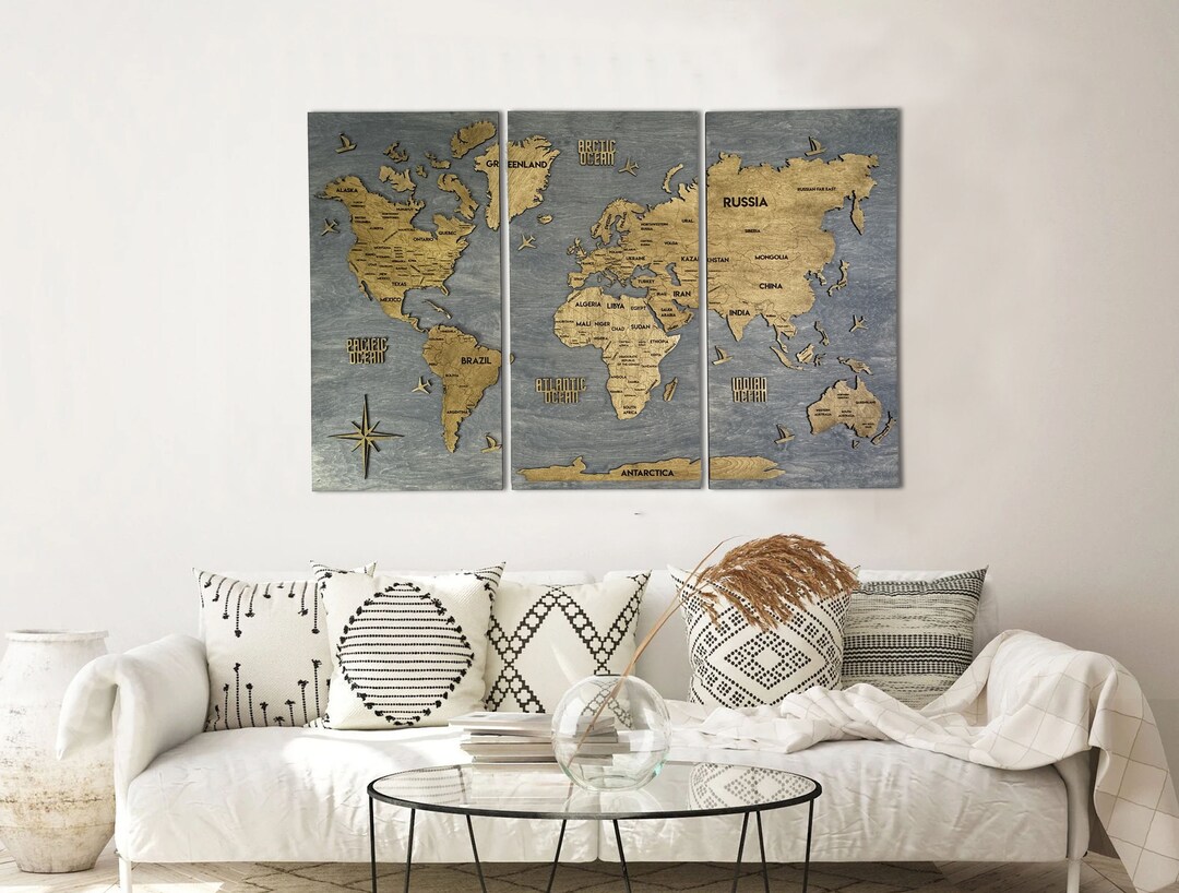 3D Wooden World Map, Wood Travel Map Large Wall Art, Travel Planner ...