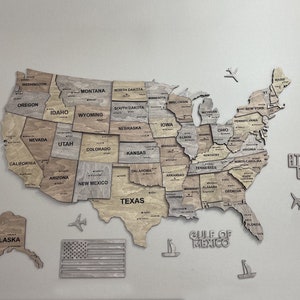 Mappa in legno USA multistrato con strade, mappa del mondo in legno, decorazione da parete 3D, decorazione da parete, regalo di inaugurazione della casa a colori Helsinki