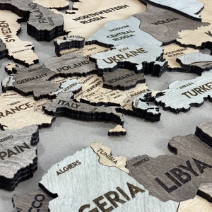 Arte de pared del mapa del mundo de madera 3D – Mapa de viaje Push Pin para decoración de pared grande, decoración de la habitación de los niños, rompecabezas del mapa del mundo de madera, mapa de viaje, mapa 3D