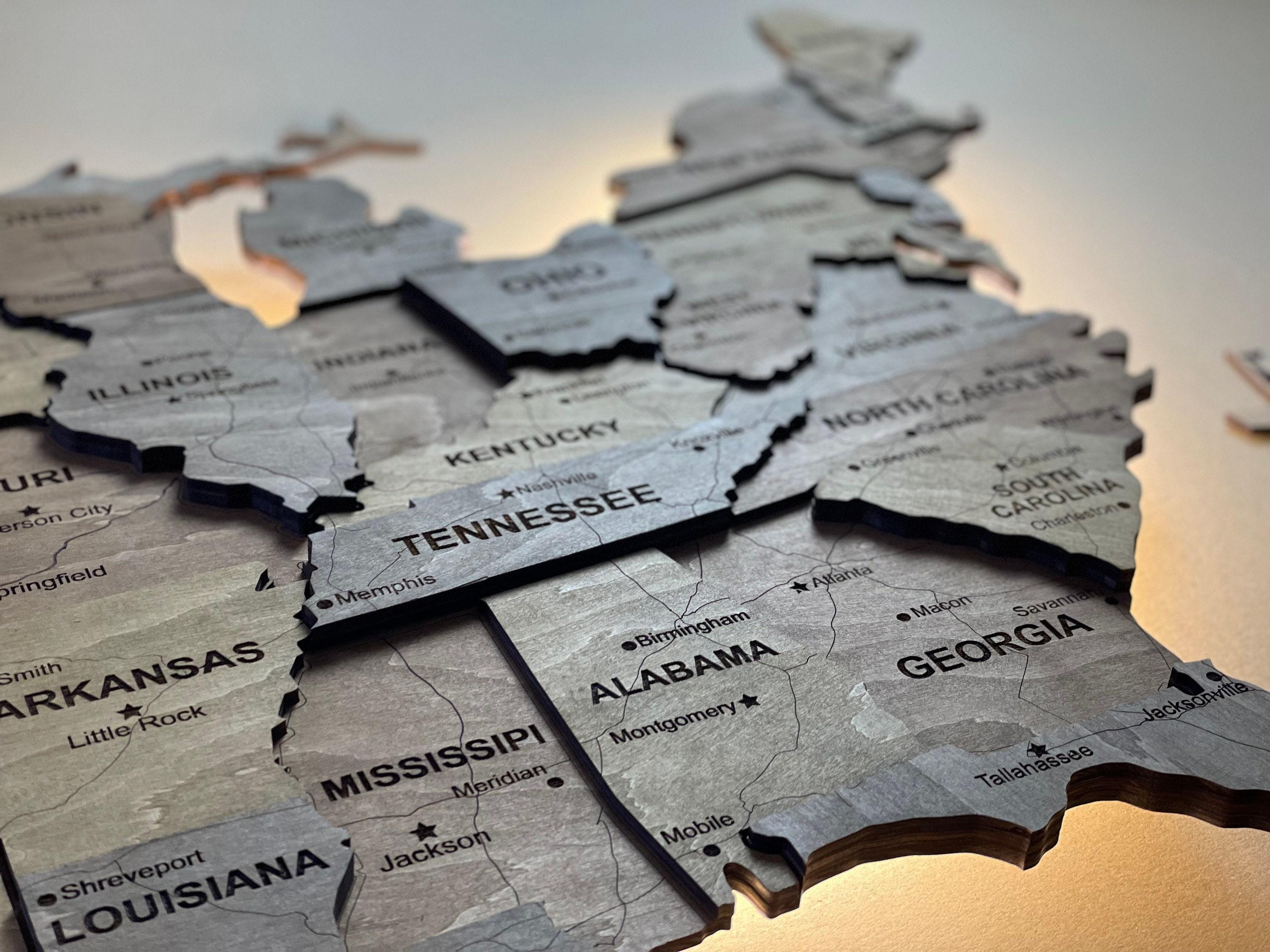 Wooden United States Map With LED, USA Push Pin Travel Map, Map of ...