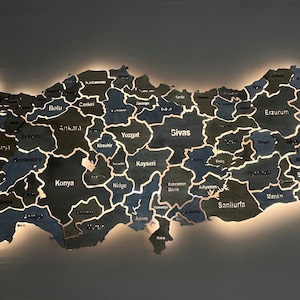 Mapa de madera de pavo para pared con LED, mapa de viaje personalizado, decoración de pared única, regalo para el nuevo hogar, regalo para maestros, regalo para el día del padre