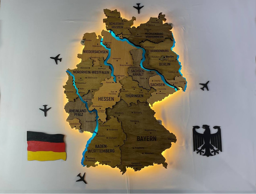 Acrylic Germany Map Wall Decor, Personalized World Map Gift, 3D LED ...