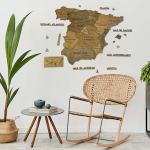 Wooden Spanish Map, Aesthetic Wall Art and Travel Gift, Home Office Decor, Family Travel Map, Couples Travel Gift, Father's Day Present