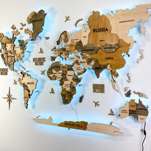 3D-Weltkarte aus Holz, Wandbild, Pinnwandkarte an Bord, Wohndekor, Reisedekor, Geschenk zum 5. Jahrestag, Einweihungsgeschenk