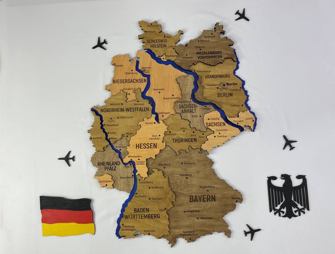Acrylic Map of Germany With Rivers, Wooden World Map, 3D Wall Decor ...
