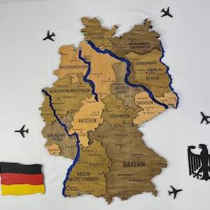 Mappa della Germania in 3D in acrilico con fiumi, mappa del mondo in legno multistrato, decorazione da parete, regalo di inaugurazione della casa, arte murale colorata ELIS