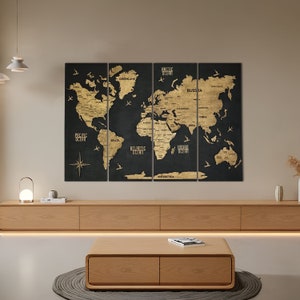 Ensemble de 3 cartes du monde murales en bois, carte de voyage à punaises, décoration d'appartement rustique, cadeau pour 5e anniversaire, cadeau pour 50e anniversaire, couleur 6