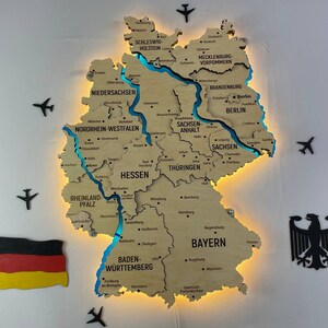 Kaart van Duitsland, 3D LED-wereldkaart, Wall Art Duitsland Geschenken, West-Duitsland Decor, Aangepaste Acryl Kaart, Houten Wereldkaart, Duitsland Vintage Decor