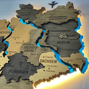 Mappa del mondo in legno intagliato 3D con LED, mappa della Germania in acrilico da parete, ornamento del fiume Germania, regalo per viaggiatori, ufficio legale e arredamento scolastico