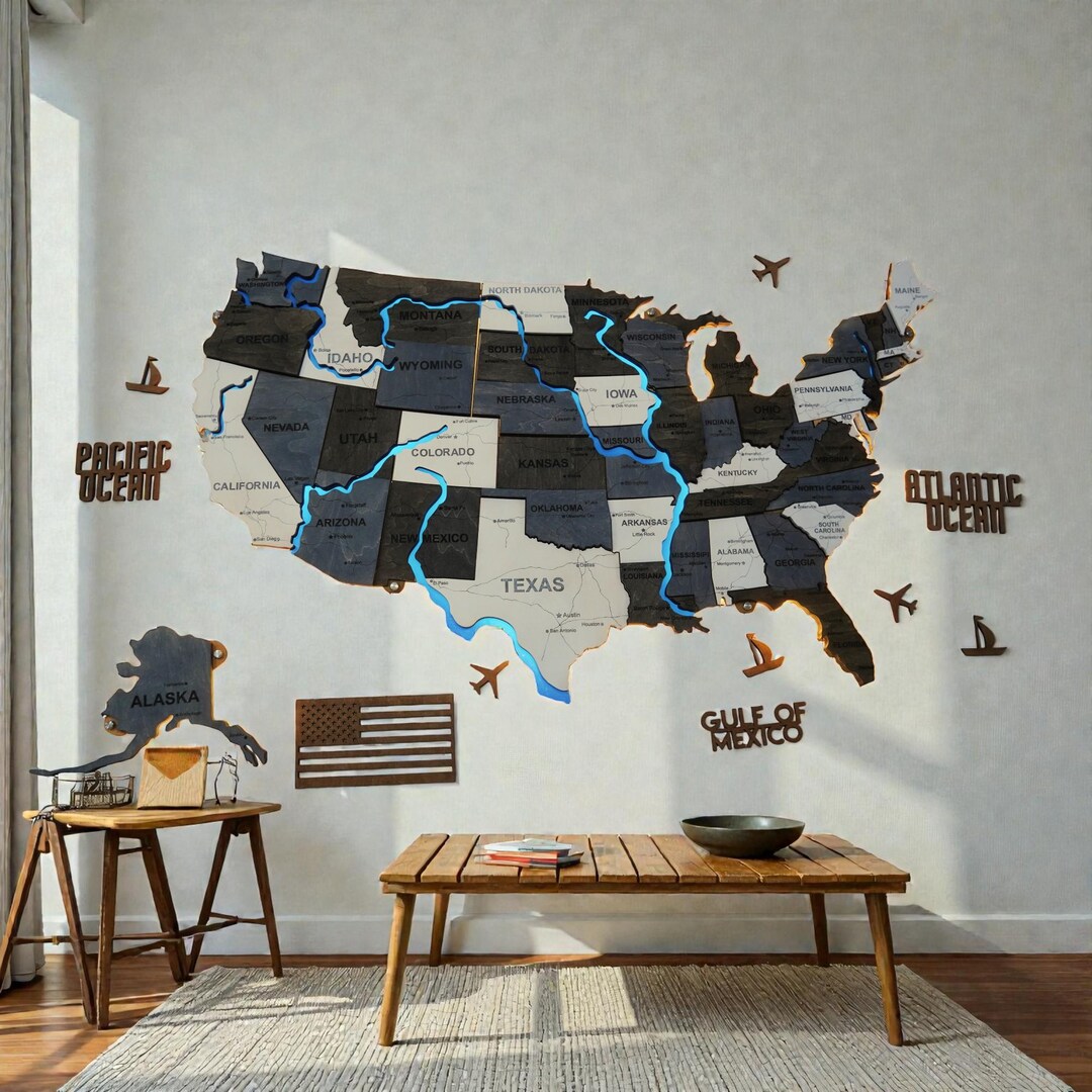 Push Pin US Travel Map With LED Light, Wooden USA Wall Decor - Etsy