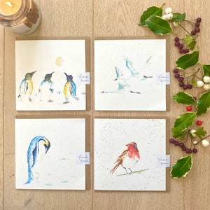 Kerstkaarten, Nativitatis-assortiment, aquarelschilderijen van dieren in het wild