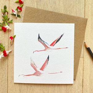 Flying at Dusk, aquarelkaart, wenskaart, blanco notitiekaart, van natuurkunstenaar Sarah Epsom