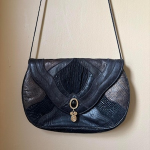 Vintage 90er Jahre Sharif Leder Patchwork Hexe Umhängetasche