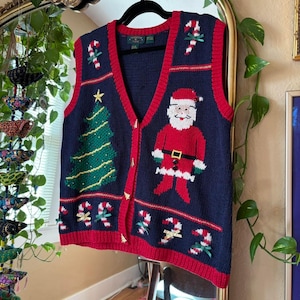 Vintage Charta Club Classic Weihnachten Urlaub Nikolaus Pullover Weste Medium Festliche Weihnachtsmann Ugly Sweater Party