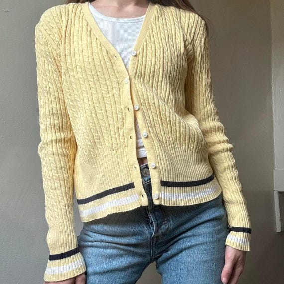 Vintage Tommy Hilfiger Preppy Yellow Cardigan Small Clueless 90s 