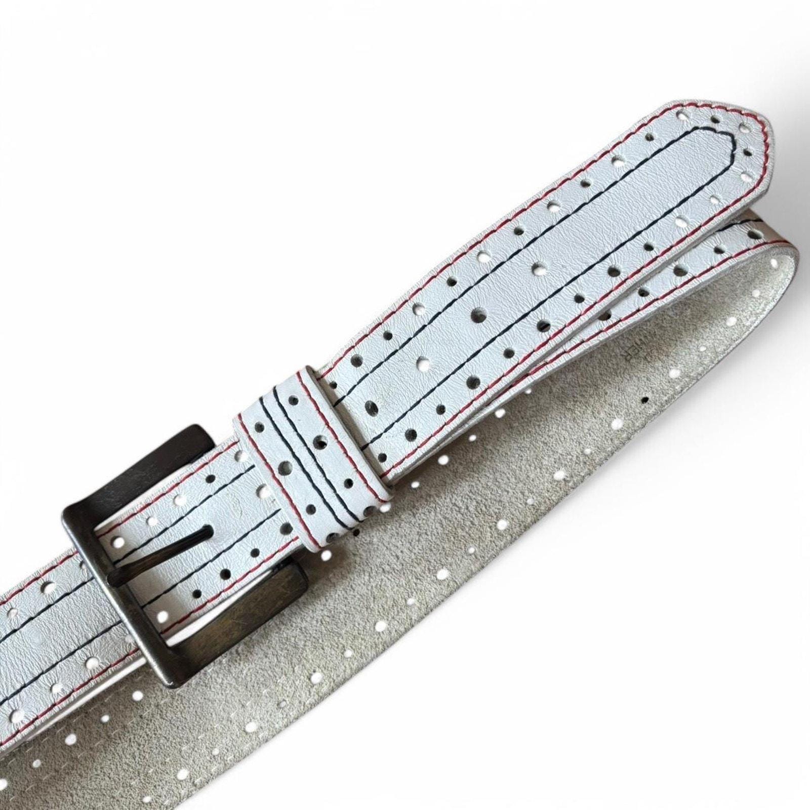 Vintage White Leather Low Rise Belt Medium 34 / 35 Y2K  display picture 2