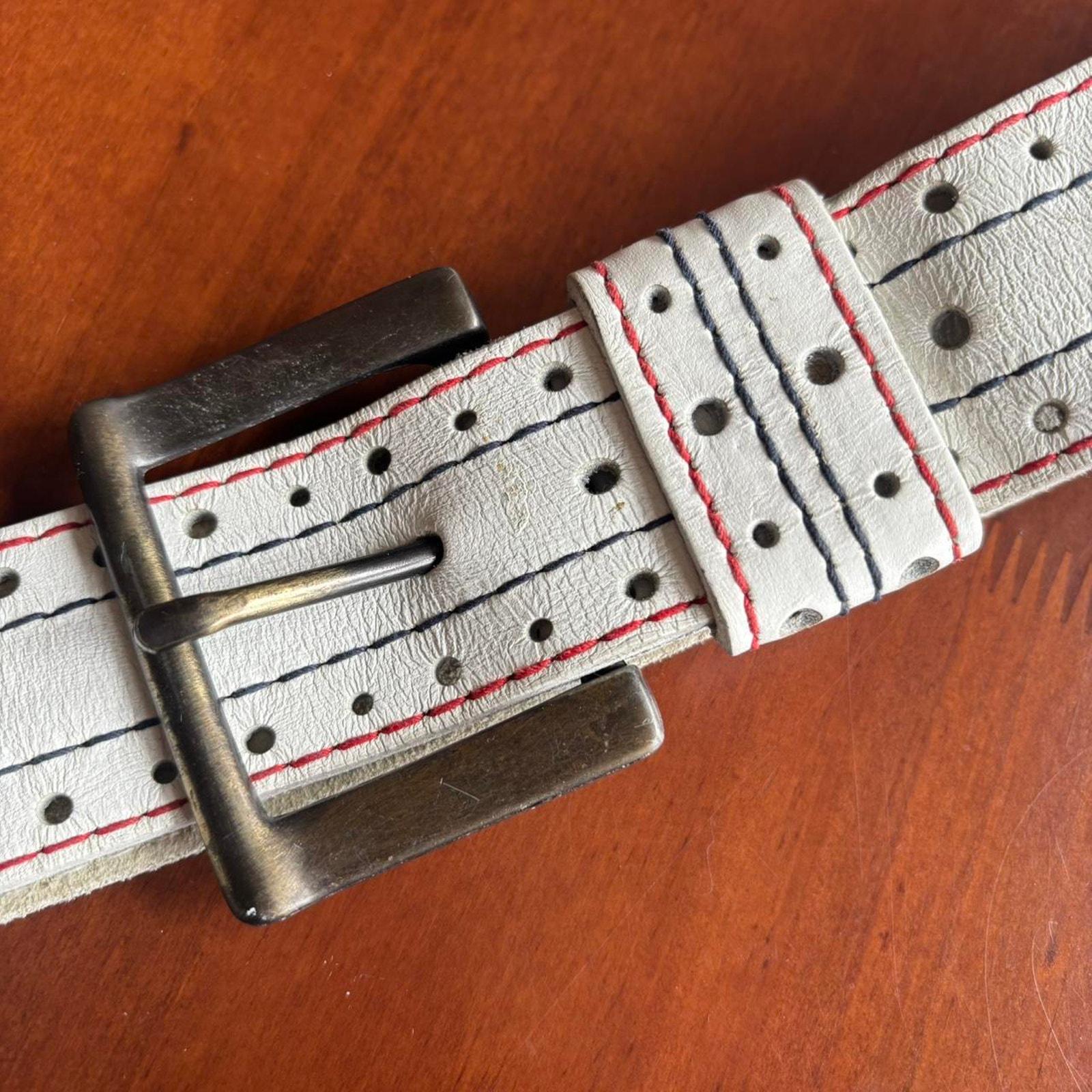 Vintage White Leather Low Rise Belt Medium 34 / 35 Y2K  display picture 1