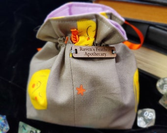 Small Cotton Dice Bag with Drawstring - Happy Moon